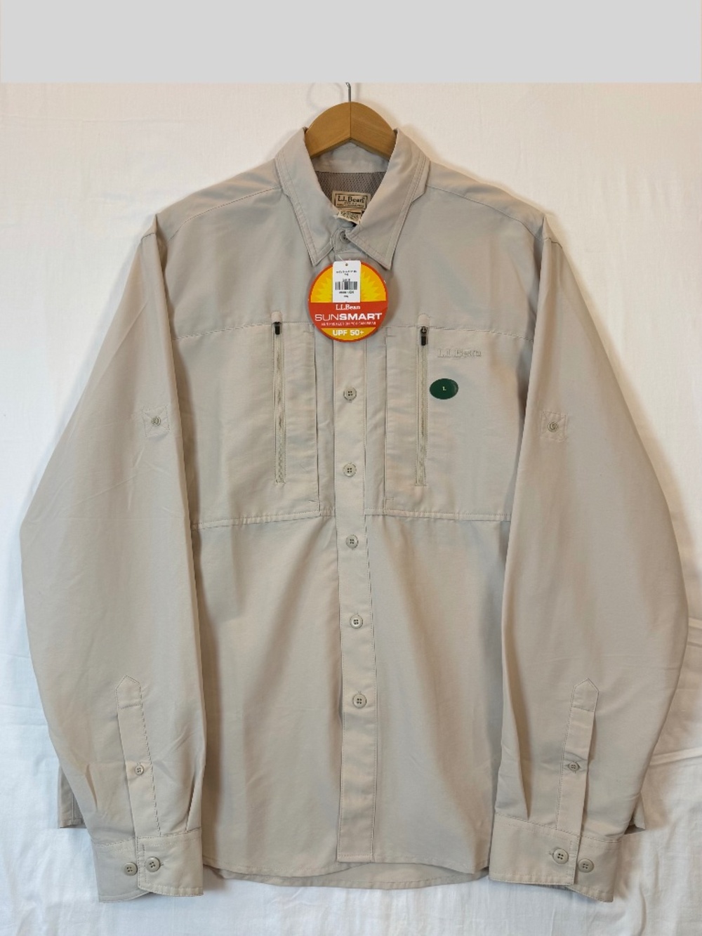 NWT L.L. Bean Men's Sz LG No Fly Zone Fishing UPF 50 Shirt Clay